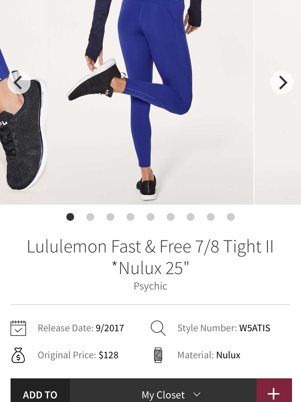 lululemon athletica Fast & Free 7/8 Tight II in Psychic Blue